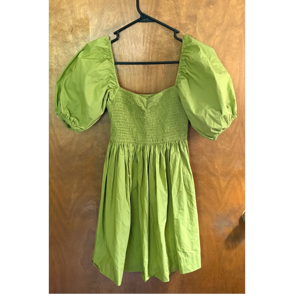 Kourt Electric Lime Green Puff Sleeve Smocked Milkmaid Dress Fairy Y2K Coquette